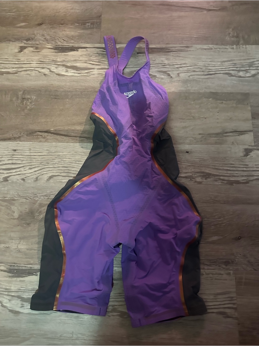 Speedo Purple and Black Competitive Kneesuit with Metallic Trim